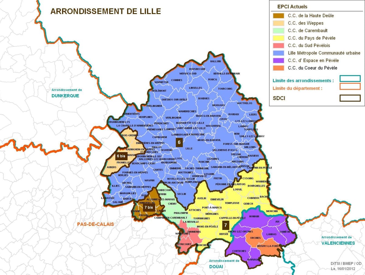 žemėlapis Lille arrondissement