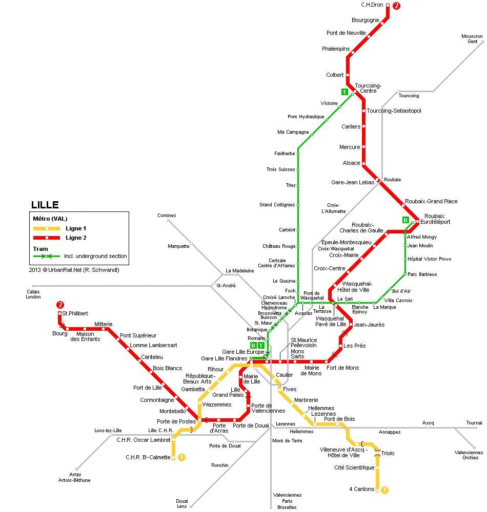 žemėlapis traukinio Lille